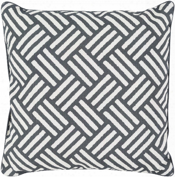 Basketweave 20" Outdoor Pillow In Black & Ivory Design By Surya