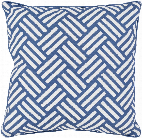 Basketweave 20" Outdoor Pillow In Cobalt & Ivory Design By Surya