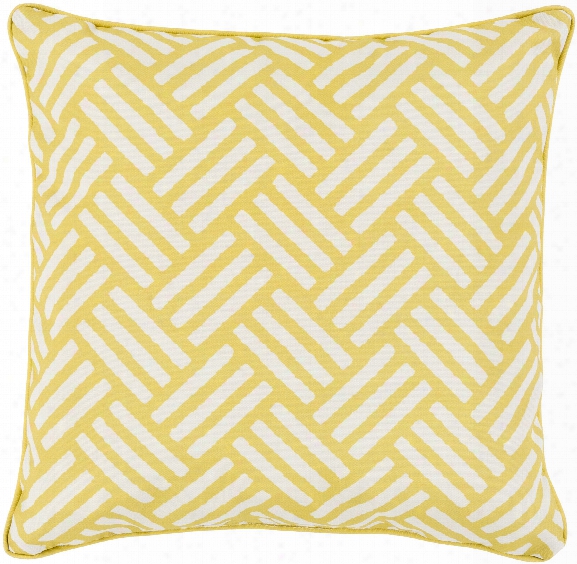 Basketweave 20" Outdoor Pillow In Gold & Ivory Design By Surya