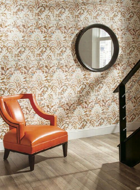 Batik Damask Wallpaper In Orange Design By Carey Lind For York Wallcoverings