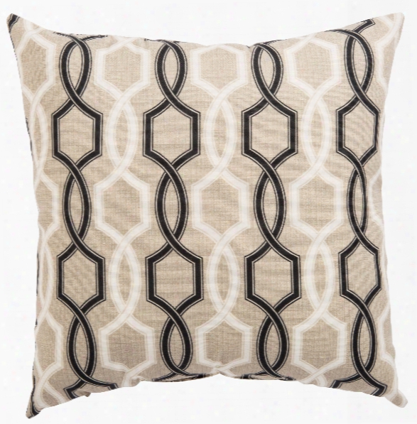 Beige & Black Trellis Cestina Fresco Indoor/ Outdoor Throw Pillow Design By Jaipur