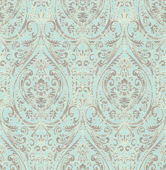 Sample Gypsy Turquoise Damask Wallpaper From The Kismet Collection By Brewster Home Fashions