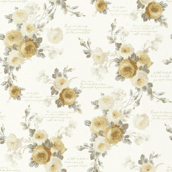 Sample Heirloom Rose Wallpaper In Gold And Neutrals From The Magnolia Home Collection By Joanna Gaines