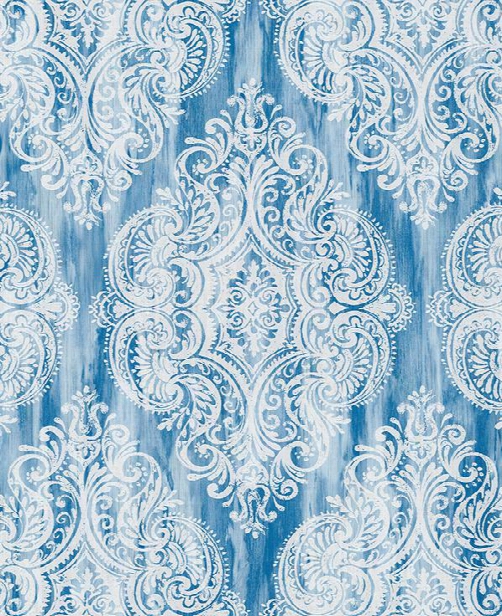 Sample Jackman Damask Wallpaper In Blues And Ivory By Carl Robinson For Seabrook Wallcoverings