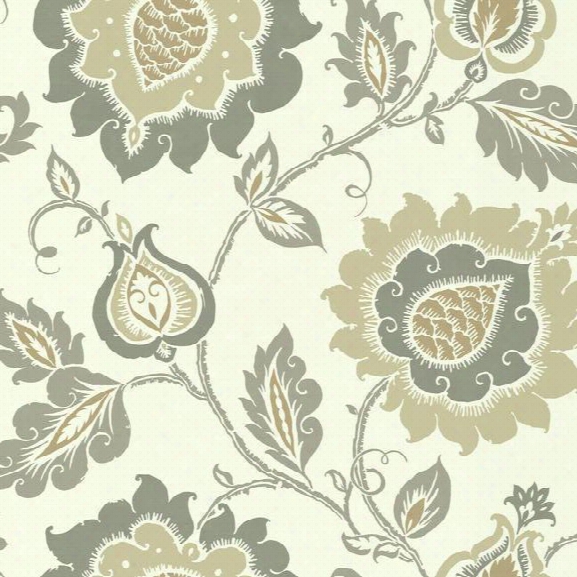 Sample Jaco Floral Wallpaper In Beige And Silver Sketch By  Carey Lind For York Wallcoverings