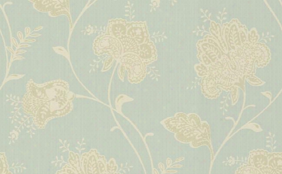 Sample Jacobean Floral Wallpaper In Greens, Metallic, And Ivory Design By Seabrook Wallcoverings