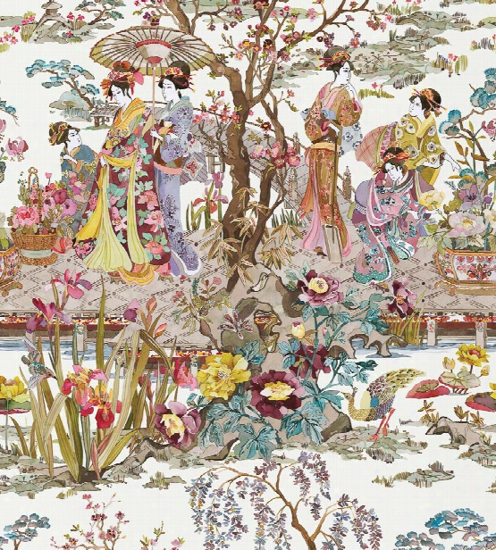 Sample Japanese Garden Wallpaper In Ochre From The Enchanted Gardens Collection By Osborne & Little