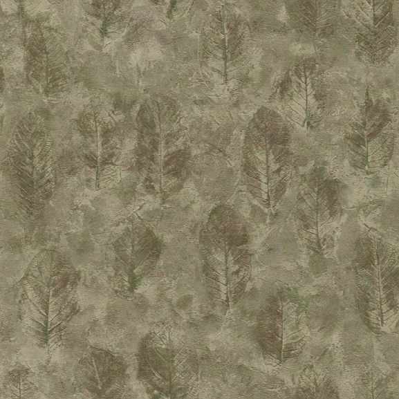 Sample Leaf Texture Wallpaper In Brown And Green By York Wallcoverings