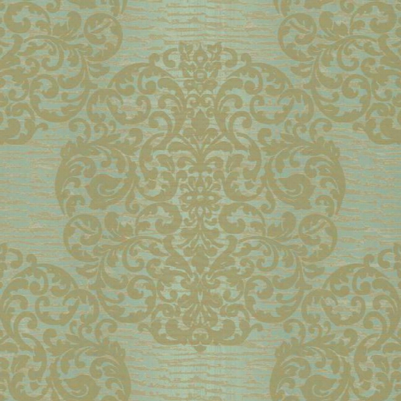 Sample Marquette Wallpaper In Aqua And Gold By Ronald Redding For York Wallcoverings