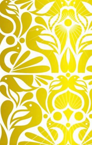 Sample Of Birds Wallpaper In White Yellow And Gold - Kreme