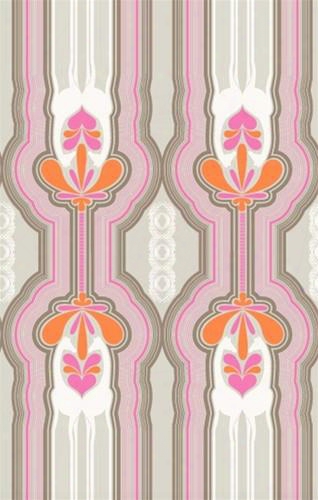 Sample Of Giraffe Stripes Wallpaper In White, Ivory, Pink, Tan And Tangerine - Kreme