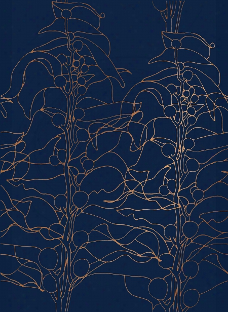 Sample Of Kelp Forest Wallpaper In Indigo Blue And Copper By Audrey Tommassini