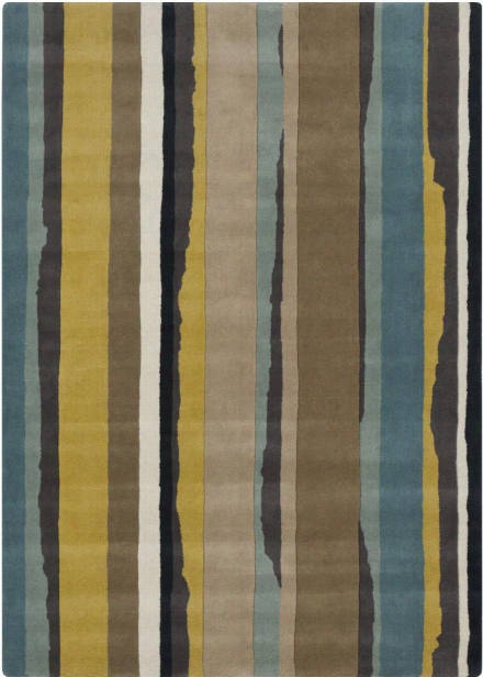 Sanderson Collection 100% Wool Area Rug In Blue Haze And Green-yellow Design By Sanderson