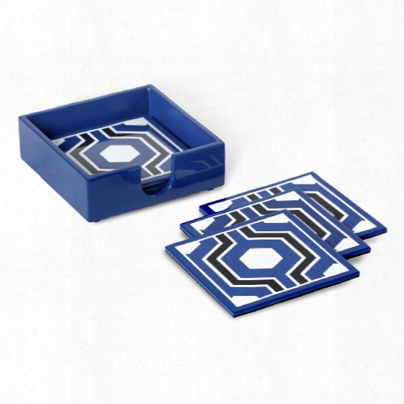 Sasoon Coasters W/ Coaster Holder In Blue Design By Bungalow 5
