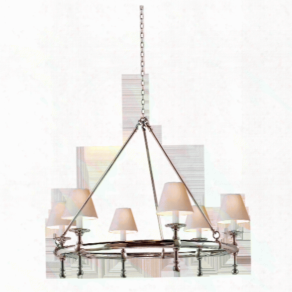 Classic Ring Chandelier In Various Finishes W/ Natural Paper Shades Design By E. F. Chapman