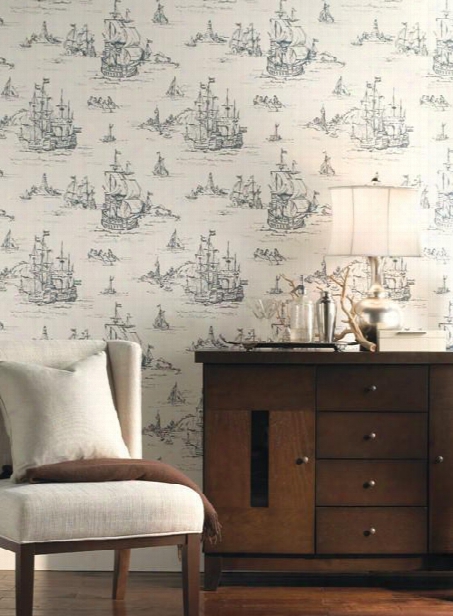 Clipper Wallpaper In Ivory And Blue Design By Ronald Redding