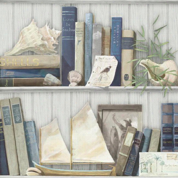 Coastal Library  Wallpaperi N Blue And Neutrals Design By York Wallcoverings