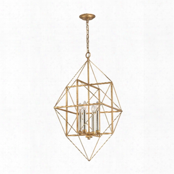 Connexions 4 Light Pendant In Antique Gold & Silver Leaf Design By Bd Fine