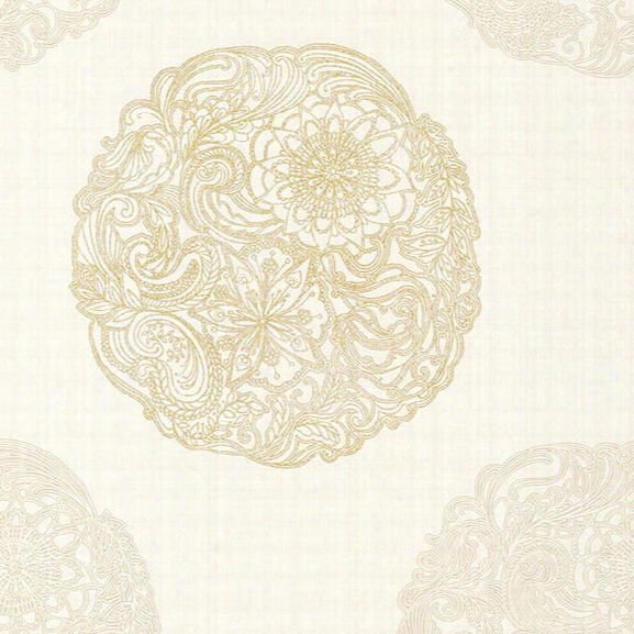 Cordova Champagne Medallion Wallpaper From The Alhambra Collection By Brewster Home Fashions