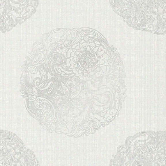 Cordova Light Grey Medallion Wallpaper From The Alhambra Collection By Brewster Home Fashions