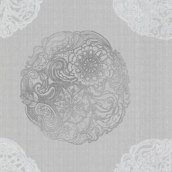 Cordova Pewter Medallion Wallpaper From The Alhambra Collection By Brewster Home Fashions