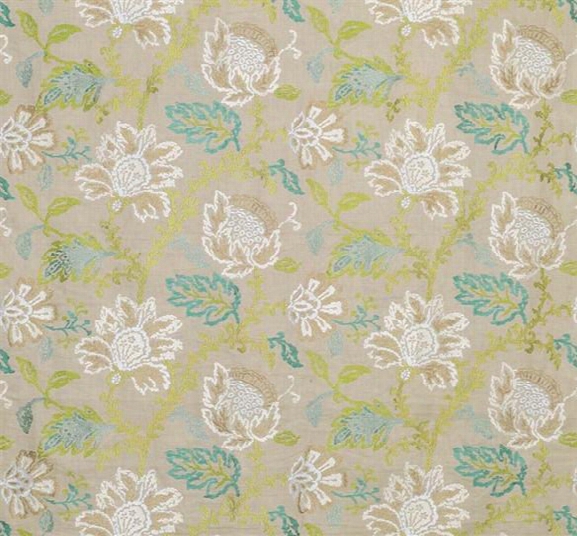 Coromandel Fabric In Ivory, Green, And Aqua By Nina Campbell For Osborne & Little