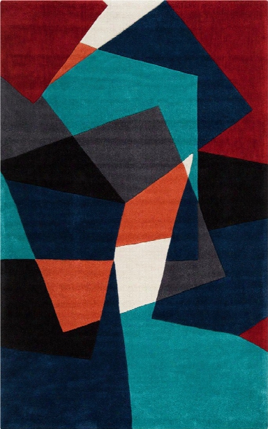 Cosmopolitan Collection Area Rug In Teal, Midnight Blue, And Sienna Design By Surya