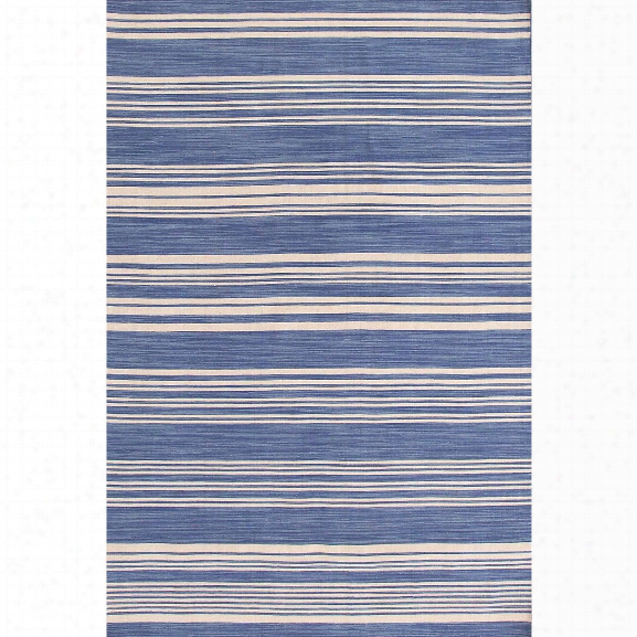 Cottage Stripe French Blue Wool Woven Rug Design By Dash & Albert