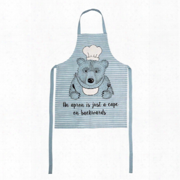 Cotton Apron W/ Bear In Blue Design By Bd Mini