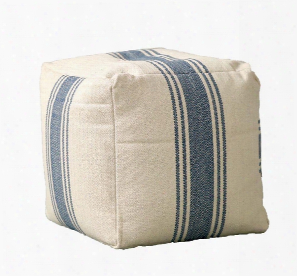 Cotton Canvas Pouf In Blue Stripes Design By Bd Edition