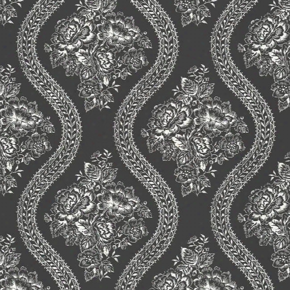 Coverlet Floral Wallpaper In Black And White From The Magnolia Home Collection By Joanna Gaines