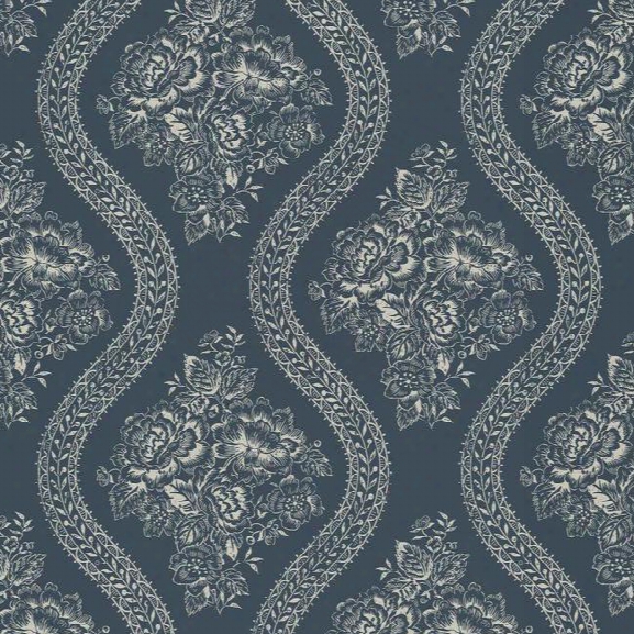 Coverlet Floral Wallpaper In Blue From The Magnolia Home Collection By Joanna Gaines