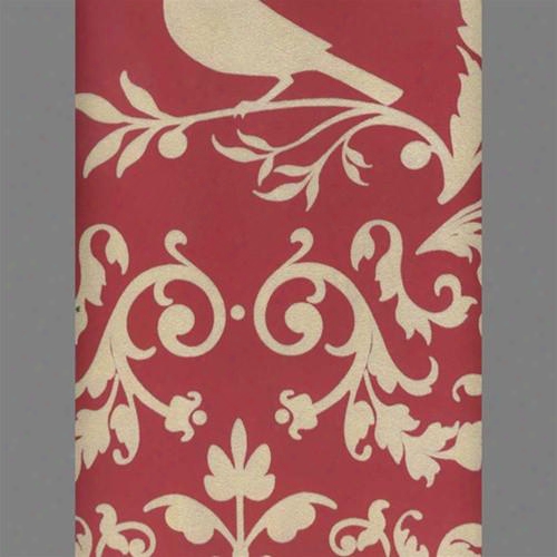 Cream & Peanut Red Deer Bird Damask Velvet Flocked Wallpaper Design By Burke Decor