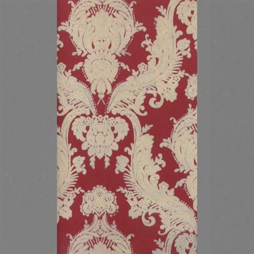 Cream & Peanut Red Petite Heirloom Velvet Flocked Wallpaper Design By Burke Decor