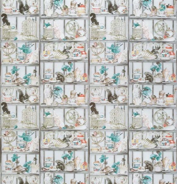 Curio Fabric In Soft Grey And Coral From The Enchanted Gardens Collection By Osborne & Little