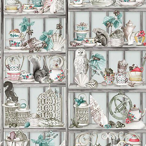 Curio Wallpaper In Soft Grey/coral From The Enchanted Gardens Collection By Osborne & Little