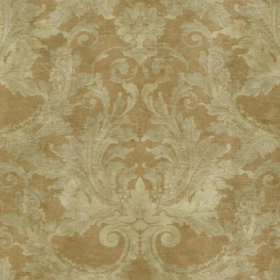 Aida Damask Wallpaper In Brown And Gold Design By York Wallcoverings