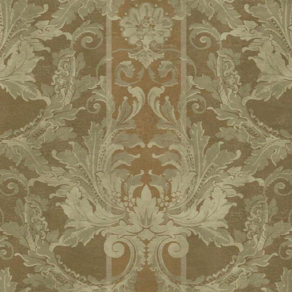 Aida Damask With Stripe Wallpaper In Brown And Copper Design By York Wallcoverings