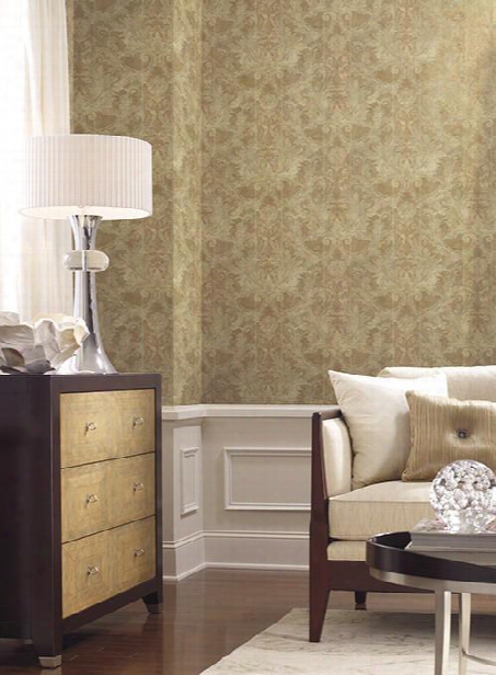 Aida Damask With Stripe Wallpaper In Brown And Gold Design By York Wallcoverings