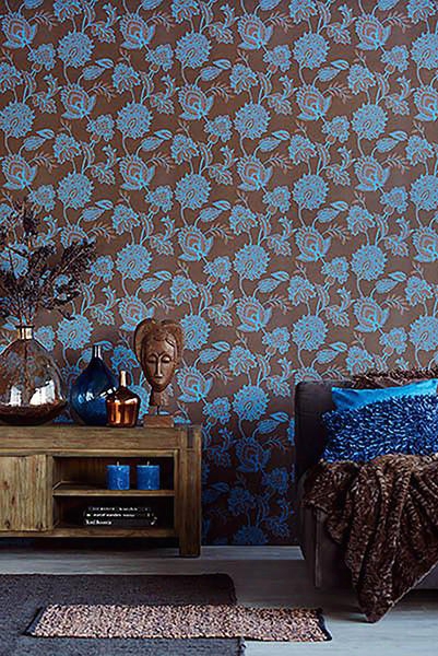 Danfi Blue And Brown Jacobean Wallpaper From The Savor Collection By Brewster Home Fashions