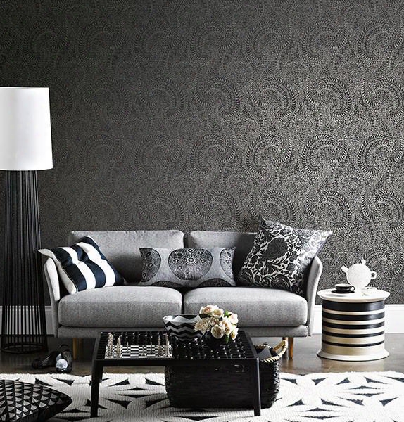 Daraxa Black Paisley Wallpaper From The Alhambra Collection By Brewster Home Fashions