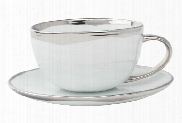 Dauville Platinum Glazed Cup & Saucer Design By Canvas