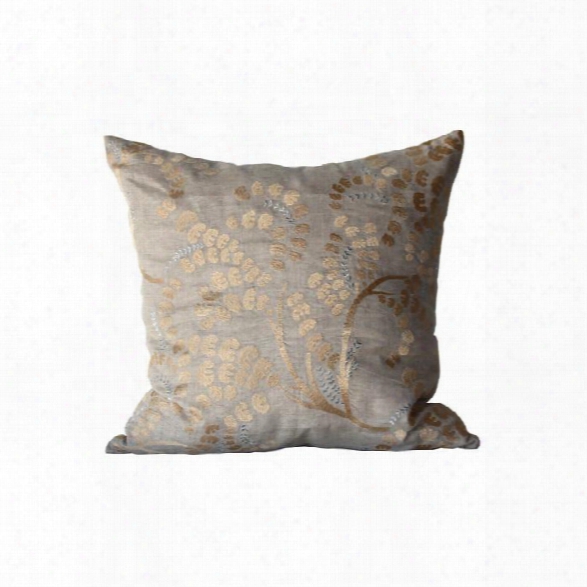 Deco Sprigs 22" Pillow In Natural, Taupe, And Silver Design By Bliss Studio