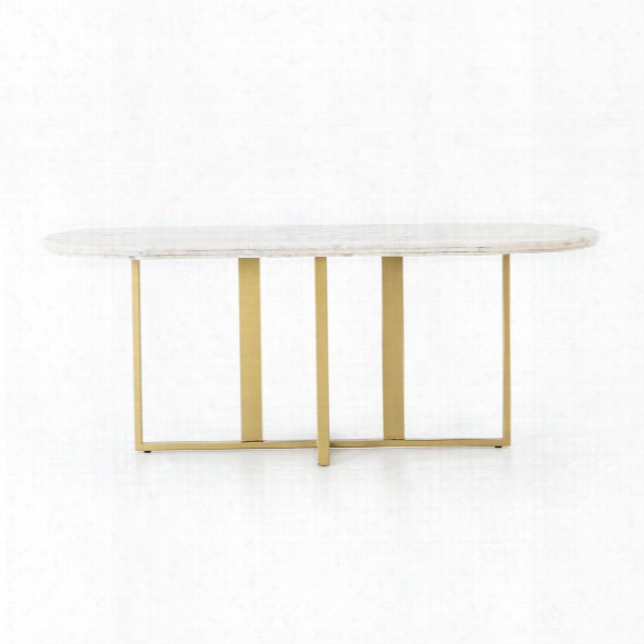 Devan Oval Dining Table In White Marble