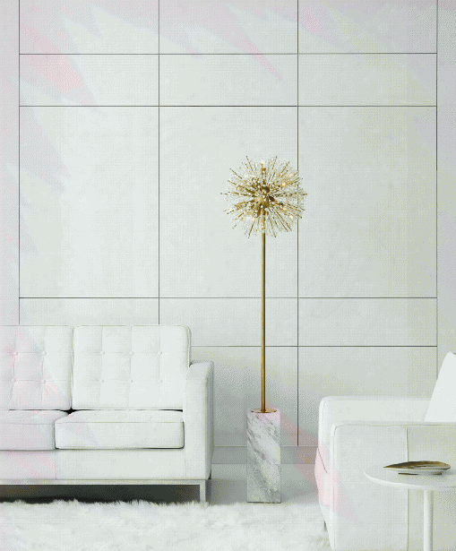 Dickinson Floor Lamp In Soft Brass And White Marble W/ Clear Glass & Cream Pearls Design By Kate Spade
