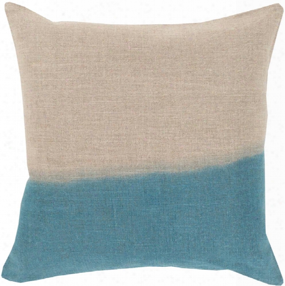 Dip Dyed 18" X 18" Linen Pillow In Khaki And Teal Shade By Surya