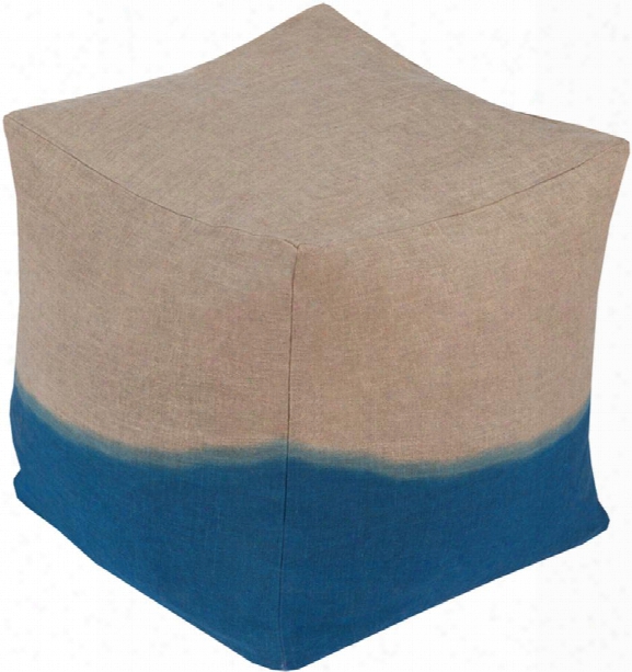 Dip Dyyed Linen Pouf In Khaki And Dark Blue Color