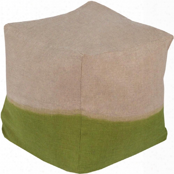 Dip Dyed Linen Pouf In Khaki And Grass Green Color