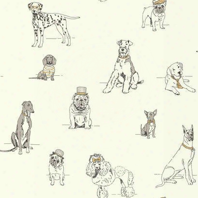 Dog's Life Wallpaper In Grey, Gold, And Ivory By Ashford House For York Wallcoverings