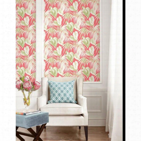 Dominica Wallpaper In Pink And Green From The Tortuga Collection By Seabrook Wallcoverings